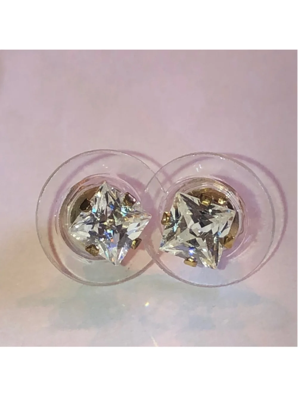 Gold Plated Sterling Silver L 925 Princess Cut Dainty Stud Earrings